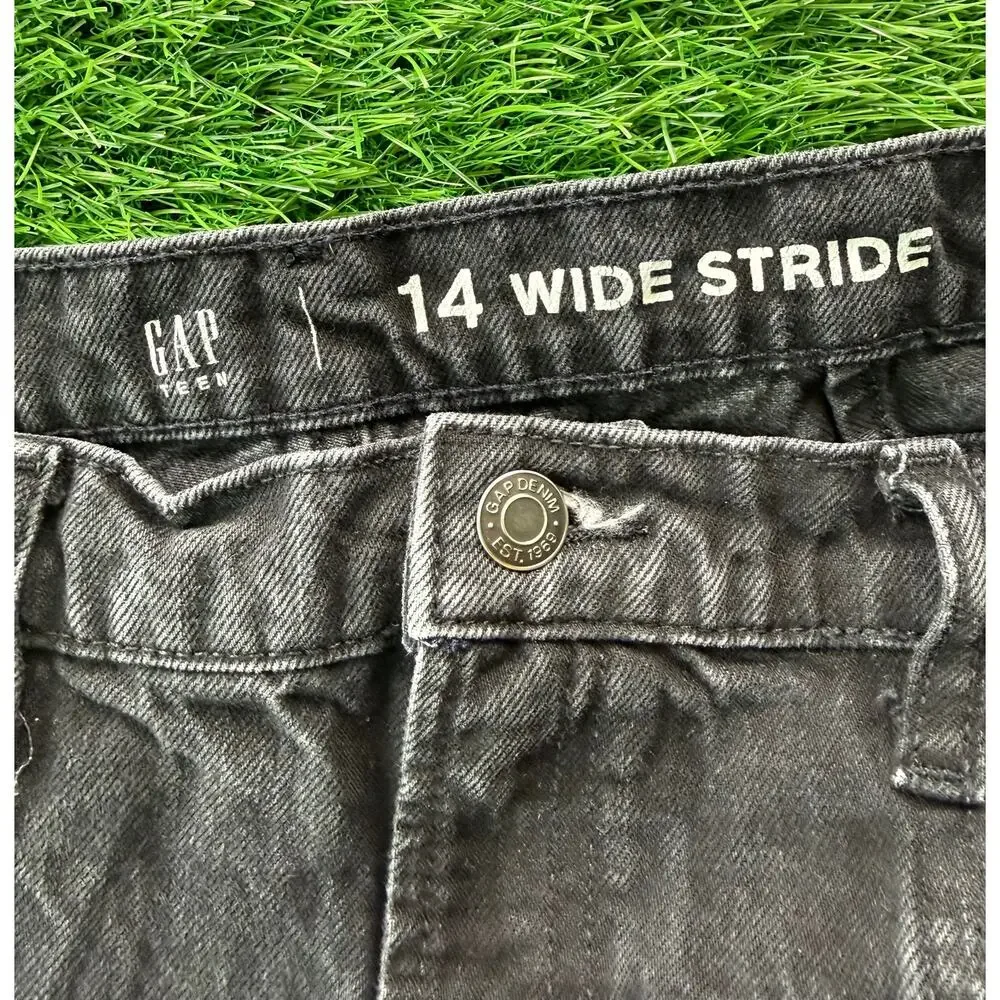 GAP Teen Girls Sz 14 Wide Stride Jeans Black Check Low Rise Wide Leg Denim Pants